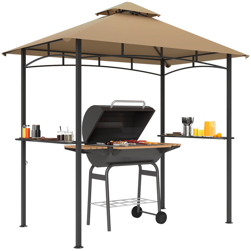 Khaki 2.5M Double Tier BBQ Gazebo Shelter with Grill Canopy for Patio or Deck by Outsunny