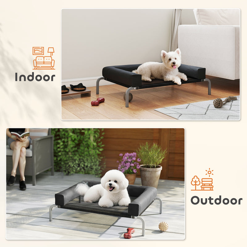 Raised Pet Bed for Small Dogs or Cats with Cooling Mesh and Supportive Pillow Black AOSOM