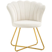 Cream Velvet Lotus Petal Accent Chair with Gold Legs Plush Upholstery and Stylish Design