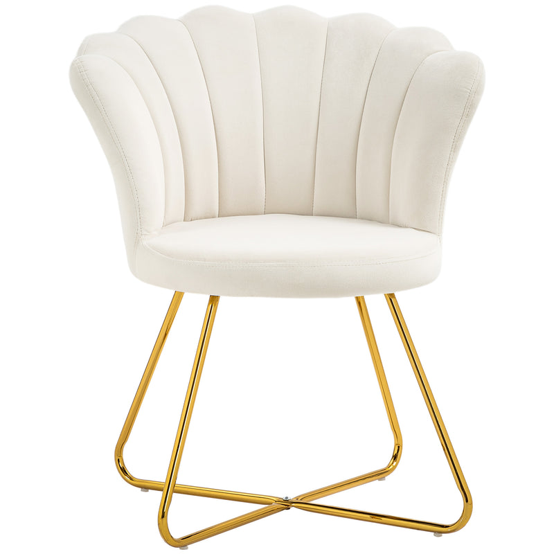 Cream Velvet Lotus Petal Accent Chair with Gold Legs Plush Upholstery and Stylish Design