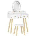 Kids Vanity Table and Chair Set with LED Mirror and Storage for Ages 3 and Up White AOSOM