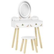 Kids Vanity Table and Chair Set with LED Mirror and Storage for Ages 3 and Up White AOSOM