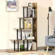 5 Tier Ladder Bookcase with Anti Tip Storage Shelves for Home or Office Rustic Brown AOSOM