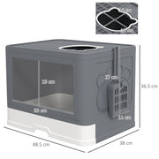 Enclosed Hooded Cat Litter Box with Drawer Scoop and Top Exit Design for Easy Cleaning, Grey