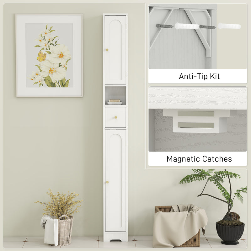 Tall Bathroom Storage Cabinet with Arched Doors for Towels and Toiletries, White