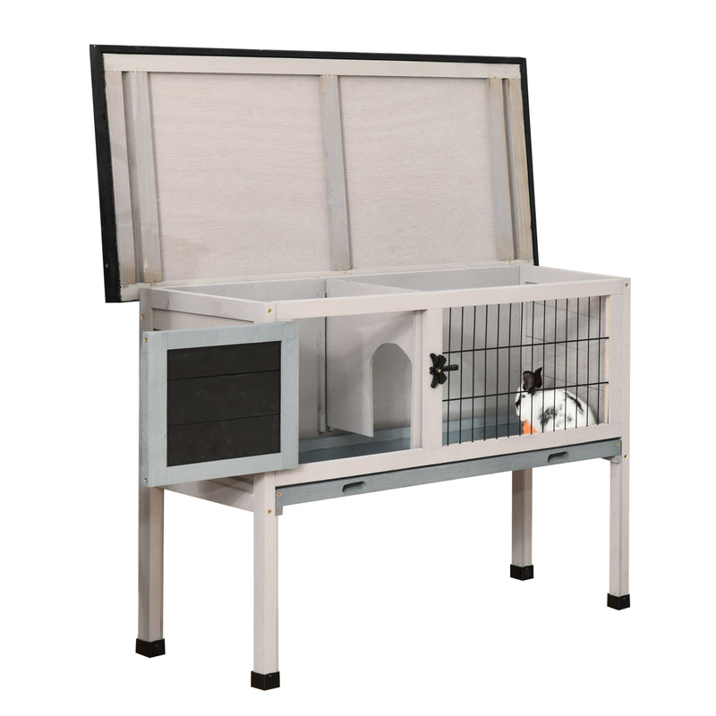 Elevated Wooden Guinea Pig Hutch with Removable Tray and Weatherproof Roof Outdoor Grey AOSOM