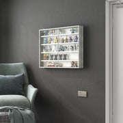 5 Tier Wall Display Shelf Unit With Glass Doors And Adjustable Shelves Grey Wood Grain