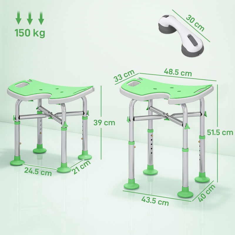 Height Adjustable Padded Shower Stool with U Shaped Seat for Bathroom Comfort Green
