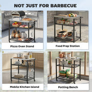 BBQ Prep Table with Stainless Steel Top and Storage Shelves for Outdoor Cooking Black Outsunny