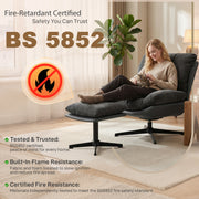 Swivel Accent Chair and Footstool Set for Relaxing in Living Room or Bedroom Dark Grey AOSOM