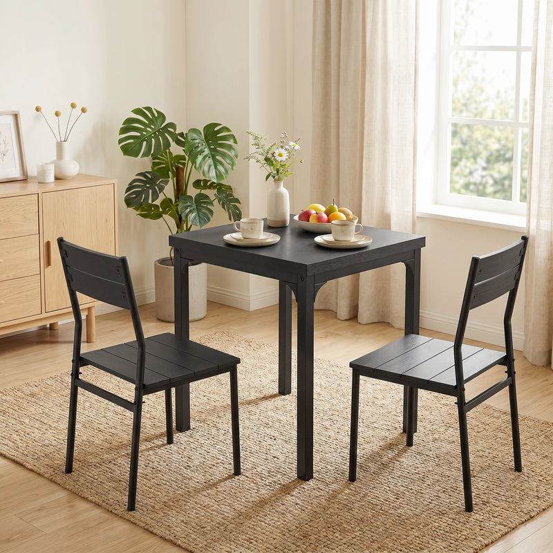 Compact Dining Set for Small Kitchens or Flats with Space Saving Chairs Black Wood Effect