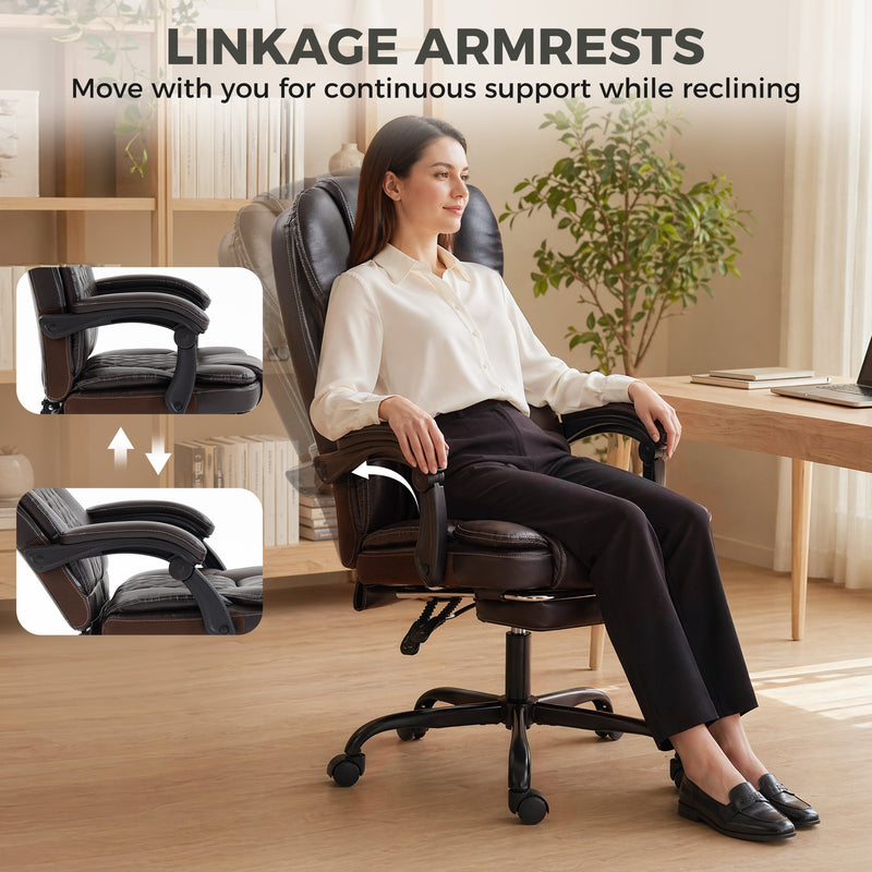 Office Chair with Reclining Back and Pull Out Footrest for All Day Comfort Brown Homcom