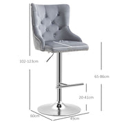 Set of 2 Adjustable Swivel Bar Stools with Tufted Back and Footrest for Home Bar Grey