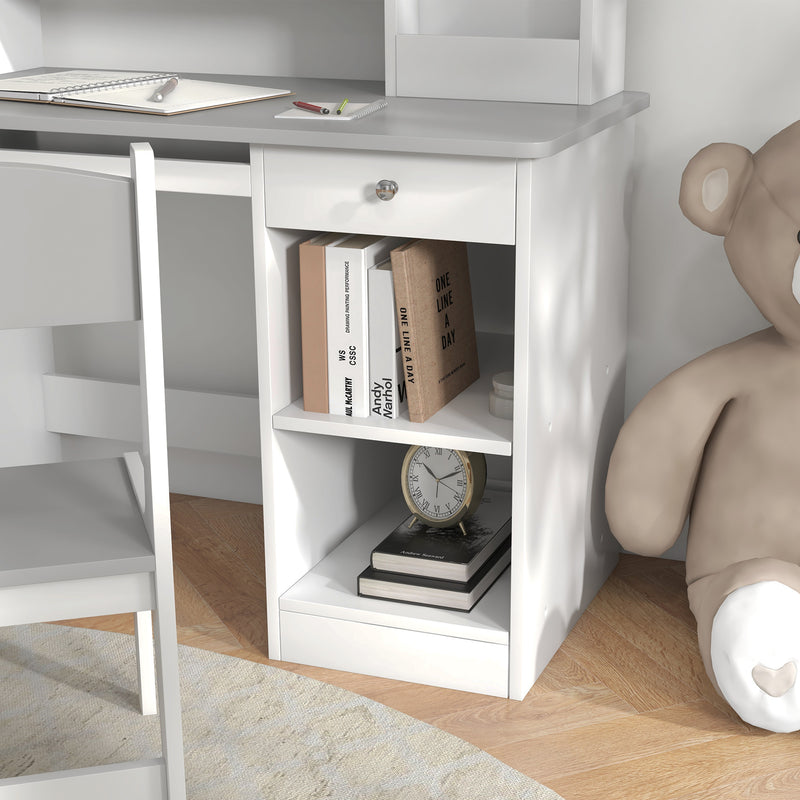 Kids Desk and Chair Set with Storage for Homework and Craft Ages 5 to 8 Years, Grey