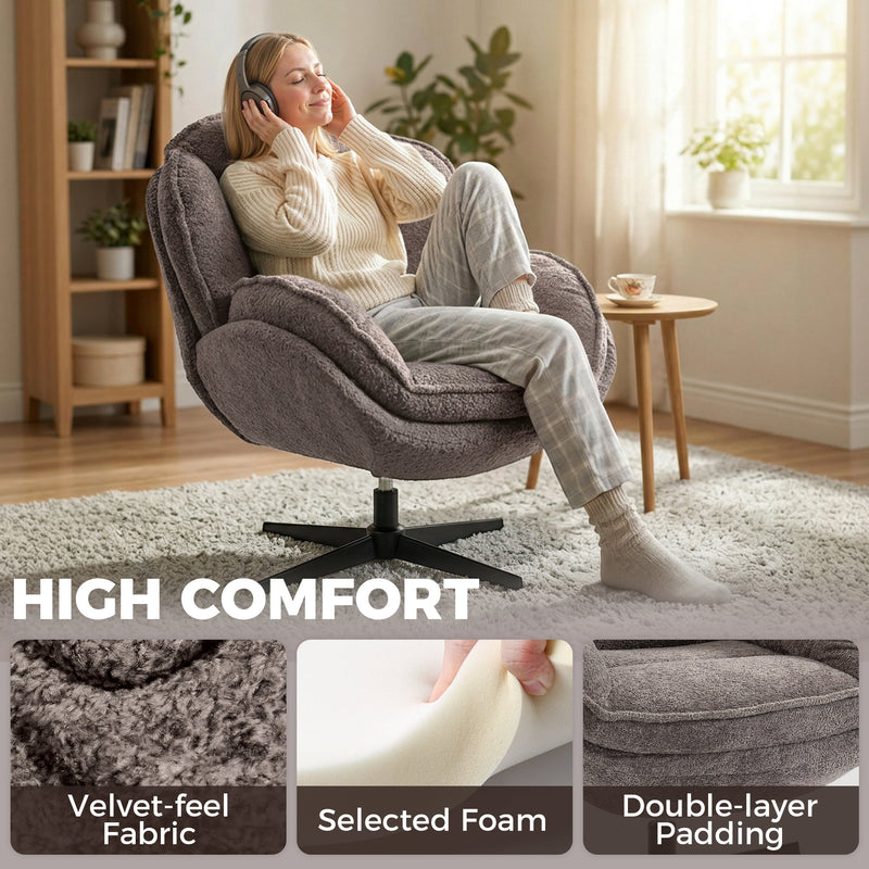 Swivel Accent Chair with Wingback Support for Bedroom or Living Room Comfort Grey AOSOM