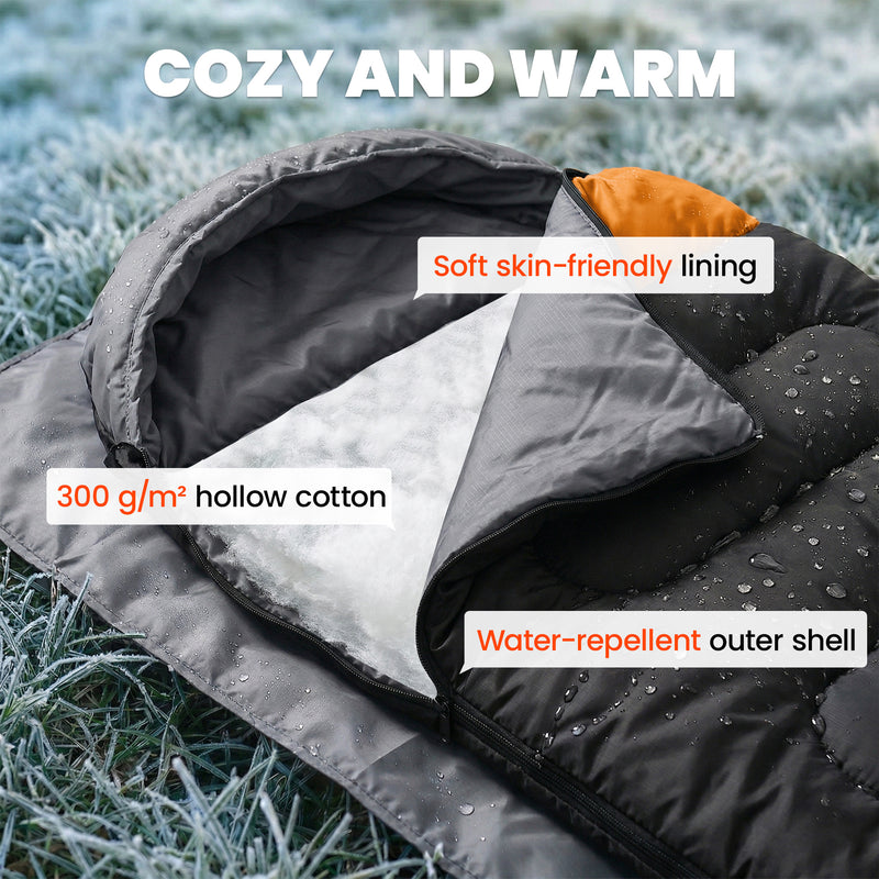 Camping Sleeping Bag for Adults Lightweight and Roomy with Blanket Zip Grey Orange