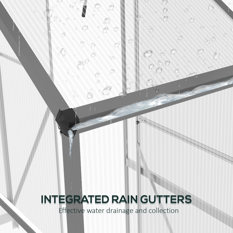 Walk In Polycarbonate Greenhouse With Sliding Door and Rain Gutter For Garden Use Dark Grey