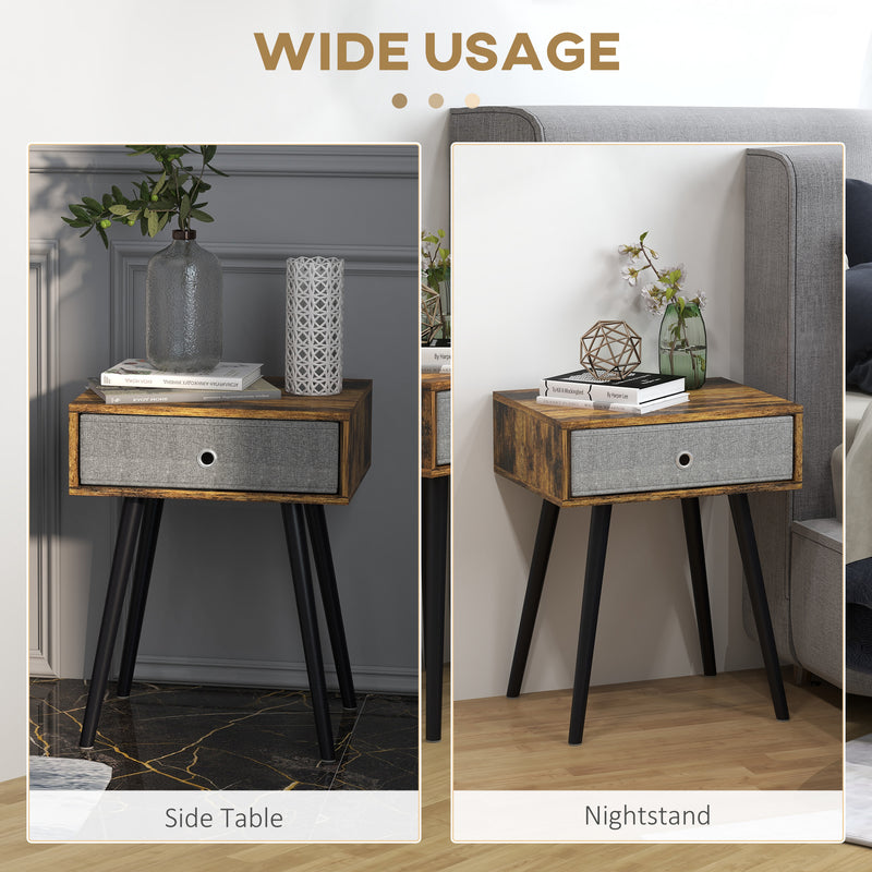Set of 2 Industrial Bedside Tables With Removable Fabric Drawers Tall Design Rustic Brown AOSOM
