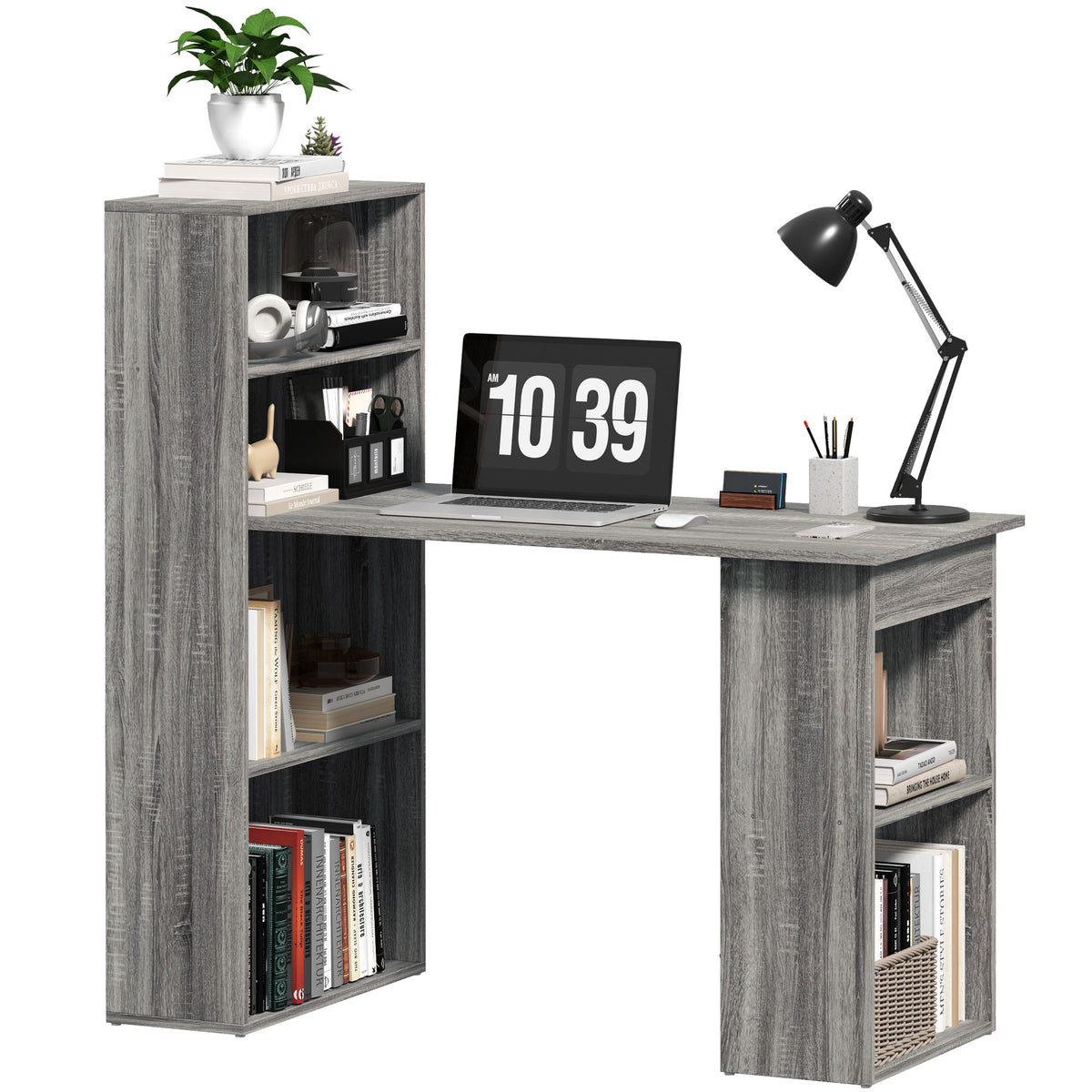 Buy HOMCOM 120cm Grey Computer Desk With Shelves | Opal Retail