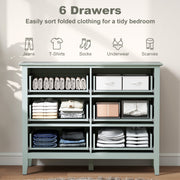 Green 6 Drawer Chest of Drawers With Fluted Drawer Fronts and Gold Knobs - 100x40x78cm Homcom