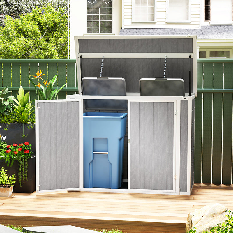 Grey Garden Storage Shed for Two Wheelie Bins Lockable Double Doors with Openable Lid by Outsunny