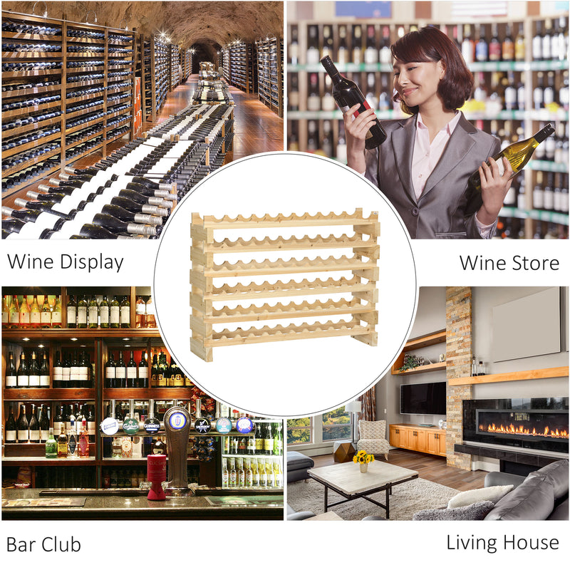 Six Tier Wooden Wine Rack Set of 2 Holds 72 Bottles Ideal for Home Cellar Use Natural