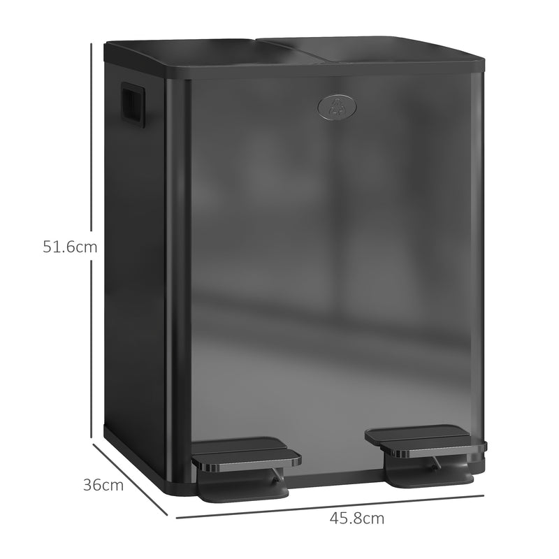 Black 40L Dual Compartment Stainless Steel Bin With Deodoriser Holders by HOMCOM