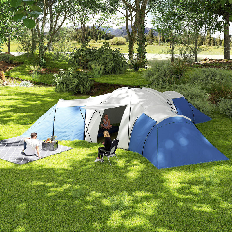 Family Camping Tent with Three Bedrooms and Living Area for Organised Group Trips Blue