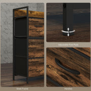 Industrial Chest of 4 Fabric Storage Drawers with Wooden Frame for Bedroom or Hallway Rustic Brown