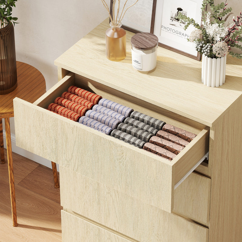 Chest of Drawers with 4 Spacious Handleless Drawers for Bedroom Storage Natural Wood AOSOM