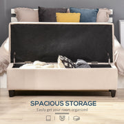 Linen Storage Ottoman Bench With Padded Seat and Hinged Lid For Bedroom Use, Beige