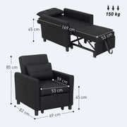 Black Linen Look Single Chair Bed Sofa Folding Design by HOMCOM