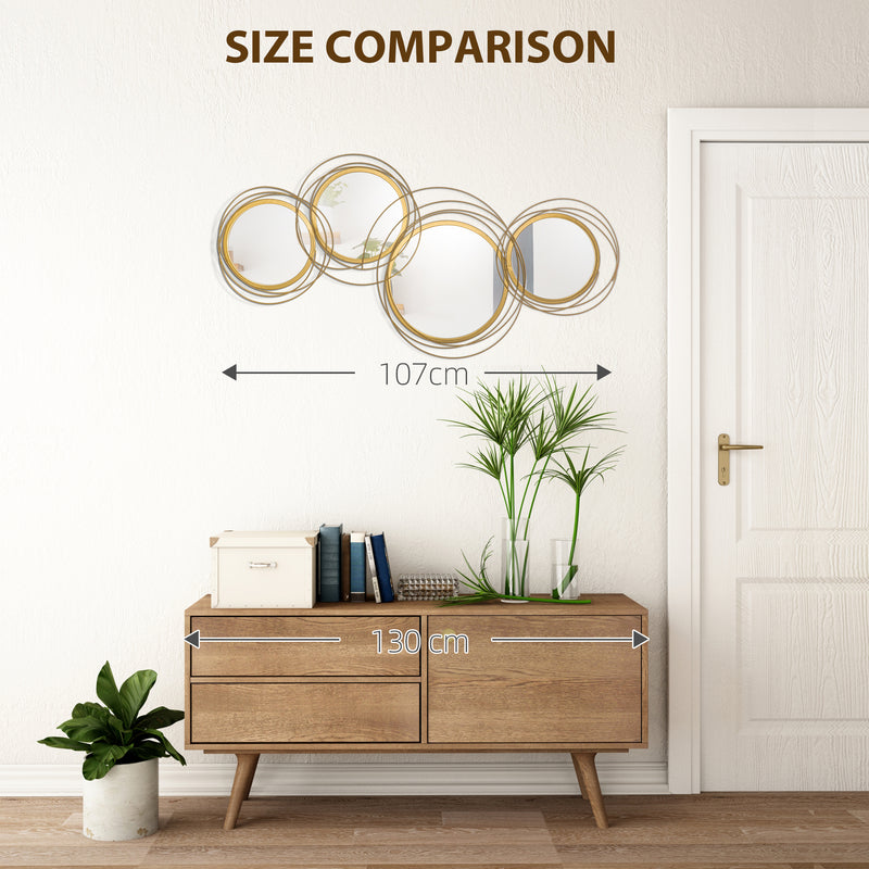 Large Modern Metal Wall Art with Decorative Mirror for Living Room or Bedroom, Gold