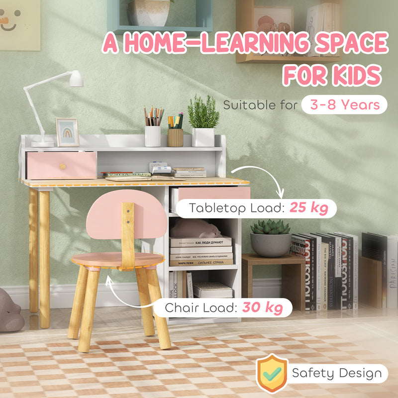 Pink Kids Study Desk and Chair Set with Hutch Storage Drawer and Shelves by AIYAPLAY