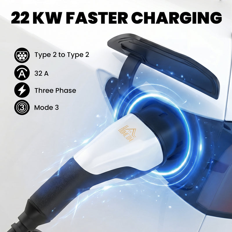 EV Charging Cable 10 Metre Type 2 Fast Charge for Easy Home and Public Use Black White