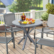 Dark Grey Round Outdoor Garden Table with Wood Effect Top 85cm Steel Frame by Outsunny
