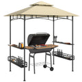 8 x 5 ft Beige Grill Gazebo Canopy Double Tier BBQ Shelter with Shelves and Hooks by Outsunny
