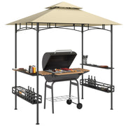 8 x 5 ft Beige Grill Gazebo Canopy Double Tier BBQ Shelter with Shelves and Hooks by Outsunny