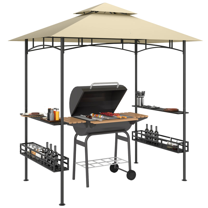 8 x 5 ft Beige Grill Gazebo Canopy Double Tier BBQ Shelter with Shelves and Hooks by Outsunny