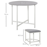 Grey Round Dining Table Set with 4 Upholstered Stools for Modern Kitchen or Dining Room