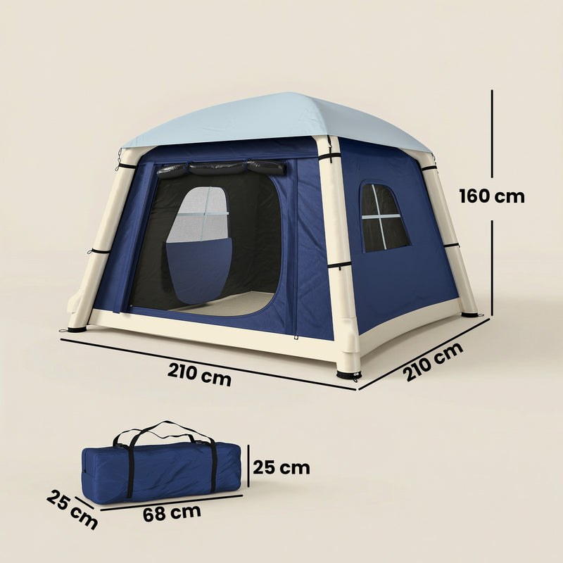 Inflatable 2 Person Camping Tent Quick Setup with Pump and Carry Bag Dark Blue