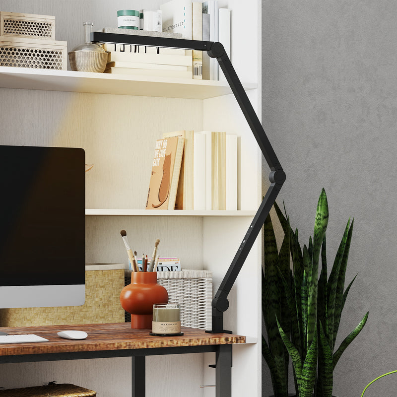 LED Desk Lamp with Clamp and Swing Arm for Office or Study Adjustable Brightness Black AOSOM