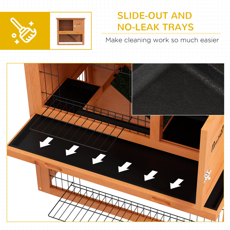 Two Tier Wooden Rabbit Hutch with Outdoor Run Ideal for Guinea Pigs and Bunnies Orange AOSOM