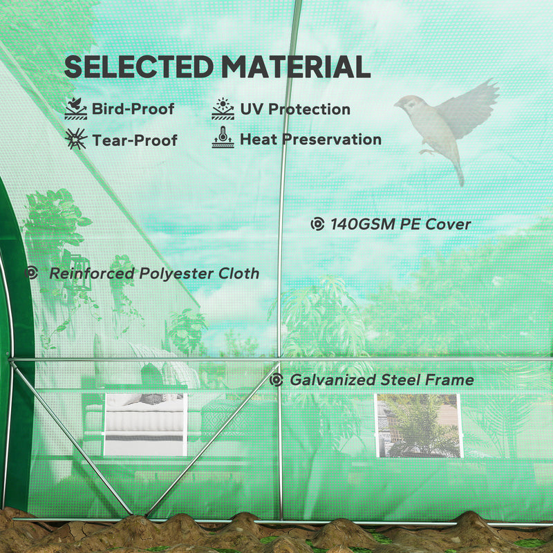 Large Polytunnel Greenhouse With Mesh Door Windows And Plant Labels For Garden Growing Green AOSOM