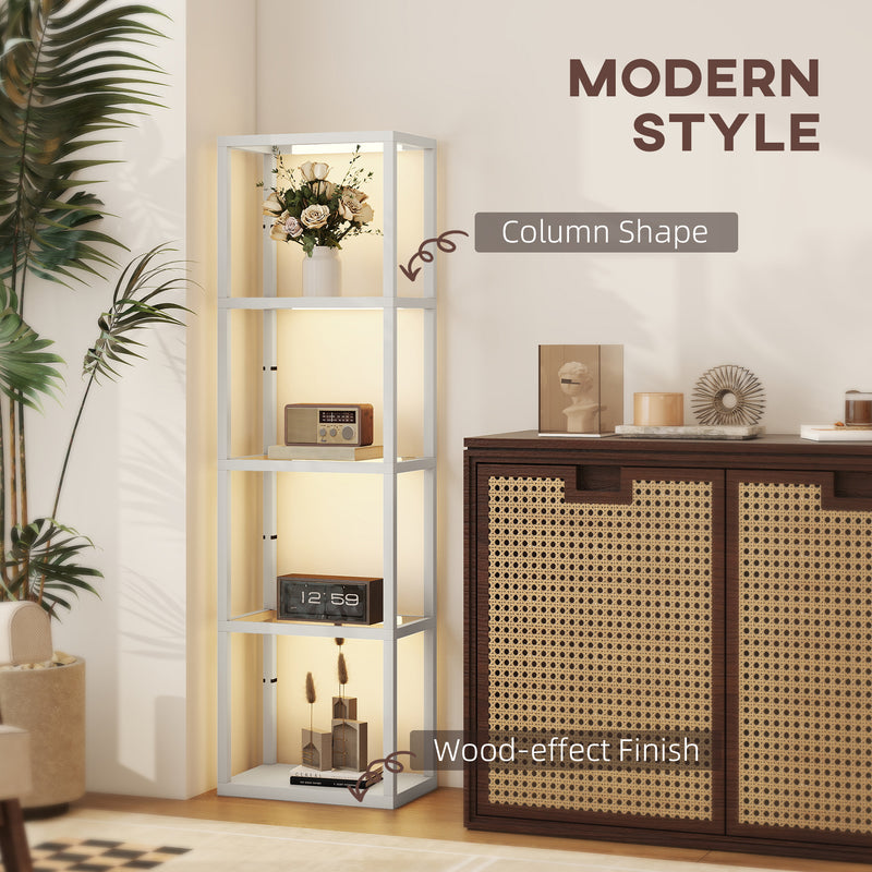 LED Floor Lamp with 4 Glass Shelves Dimmable Column Light for Living Room or Bedroom Grey