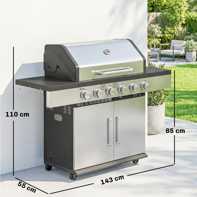 6 Burner Gas BBQ Grill for Large Family Meals and Garden Parties Silver