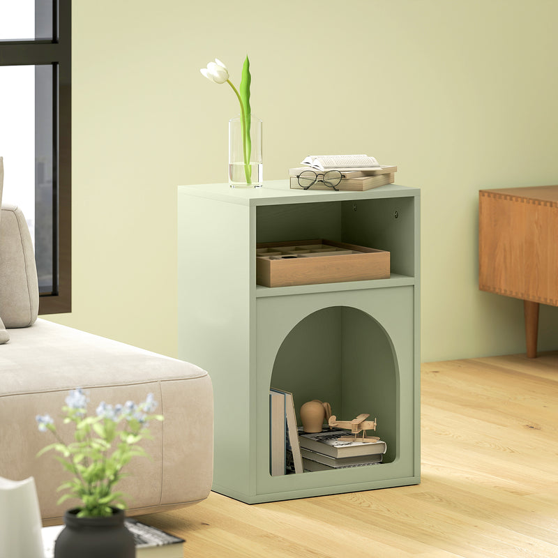 Bedside Table with 2 Open Shelves for Bedroom Storage and Display, Light Green