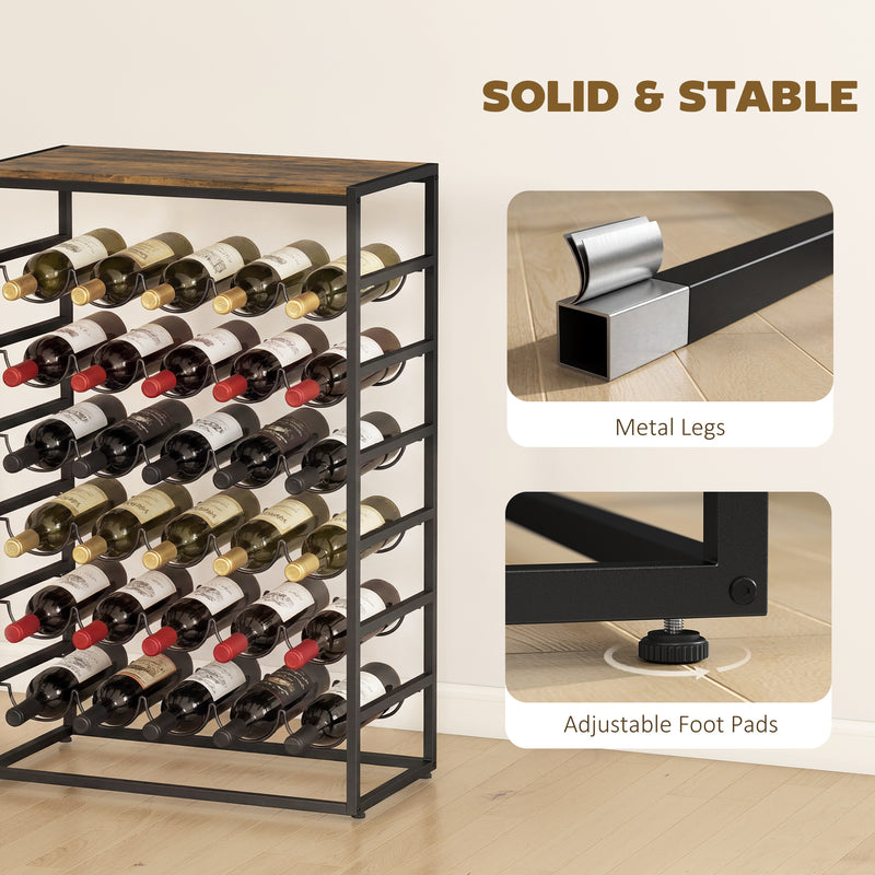 Wine Rack for 30 Bottles with Compact Storage and Secure Wave Slots Rustic Brown Black Homcom