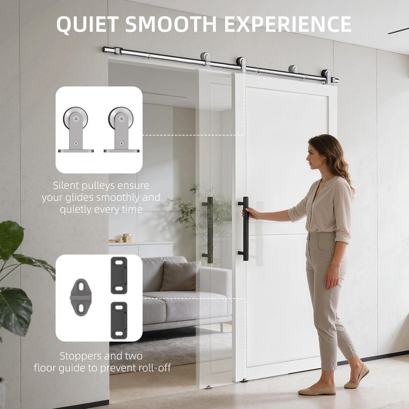 Sliding Door Hardware Kit for Quiet Wood Door Fitting Stainless Steel Silver AOSOM