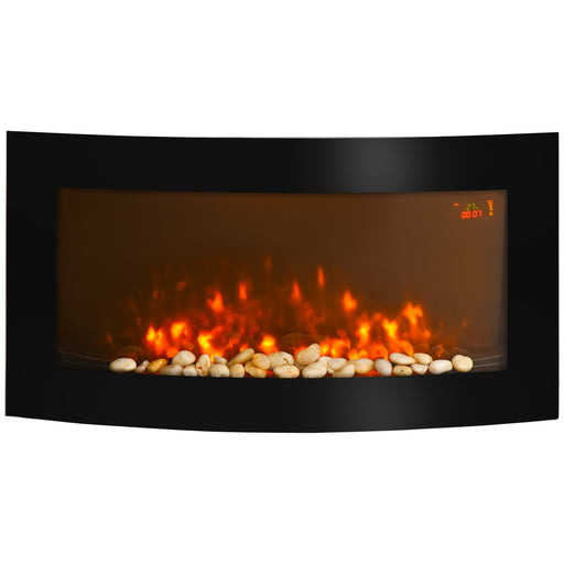 Slimline Wall Mounted Electric Fireplace with Curved Glass and 7 Colour LED Lights